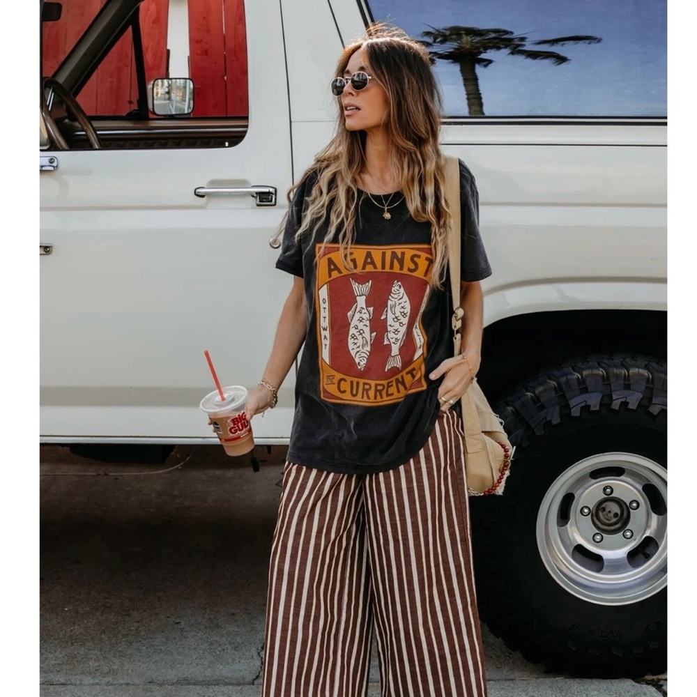 NWT Striped Brown and White Wide-Leg Corduroy Pants